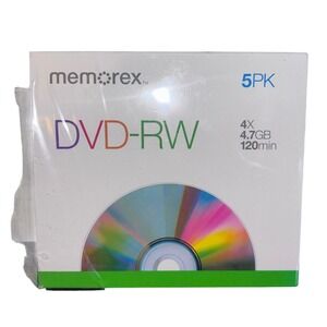 Memorex | 5 Pack | DVD RW 4x 4.7GB 120 Minute Rewritable Discs | New | Open Box